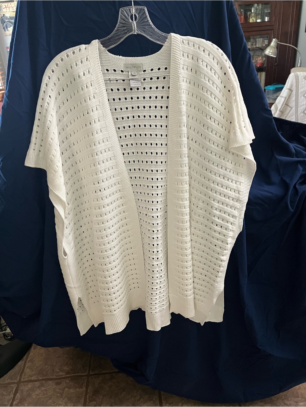 Multiples Cream Open-Knit Short Sleeve Poncho Cardigan